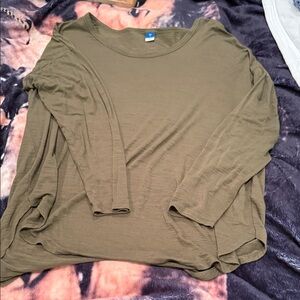 Old Navy Olive Green Long Sleeve luxe coop Women's stretch semi sheer Top-MED